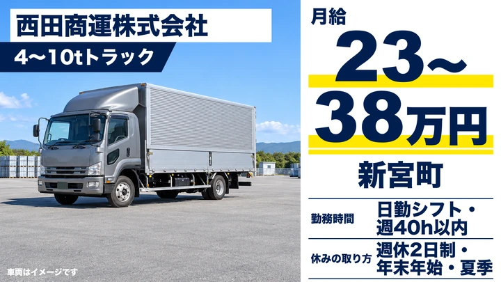 【福岡県新宮町】4t~10t地場配送ドライバー/正社員