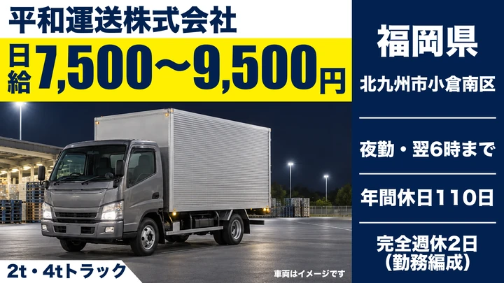 【福岡県北九州市小倉南区】2t・4tトラックドライバー／深夜の新聞ルート配送