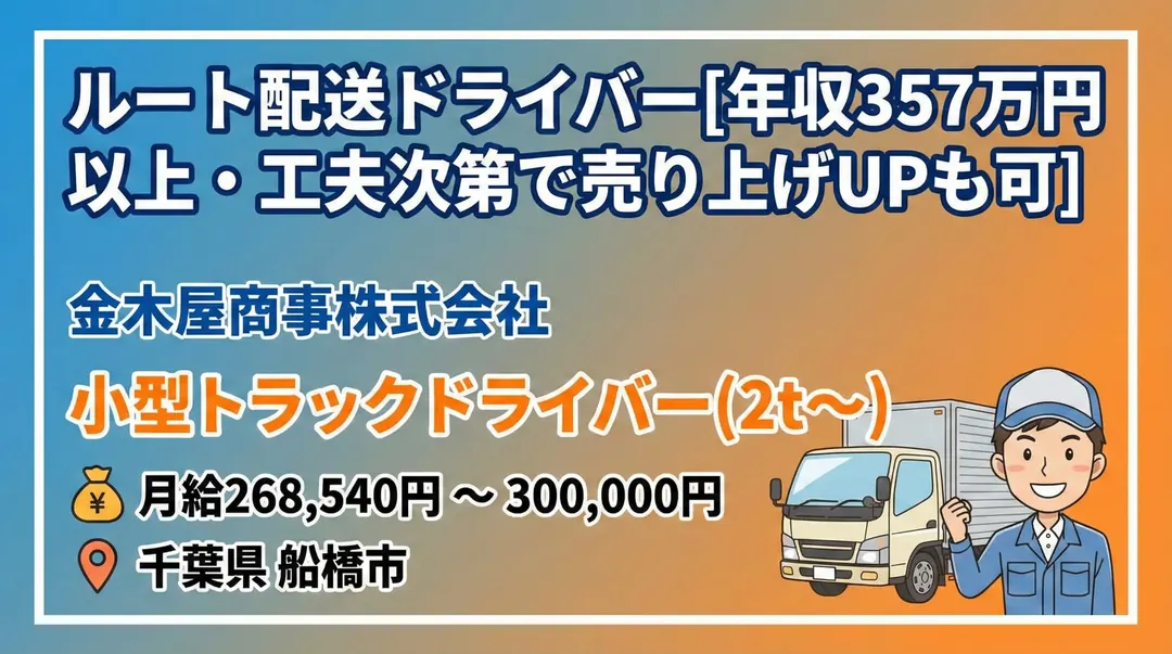 ルート配送ドライバー[年収357万円以上・工夫次第で売り上げUPも可]