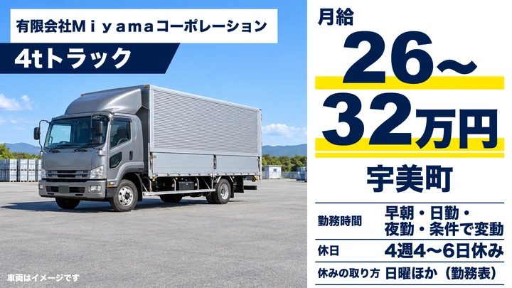有限会社Ｍｉｙａｍａコーポレーションの4tトラックドライバー求人（福岡県宇美町）