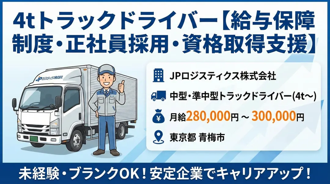 JPロジスティクス株式会社の中型・準中型トラックドライバー求人（東京都青梅市）
