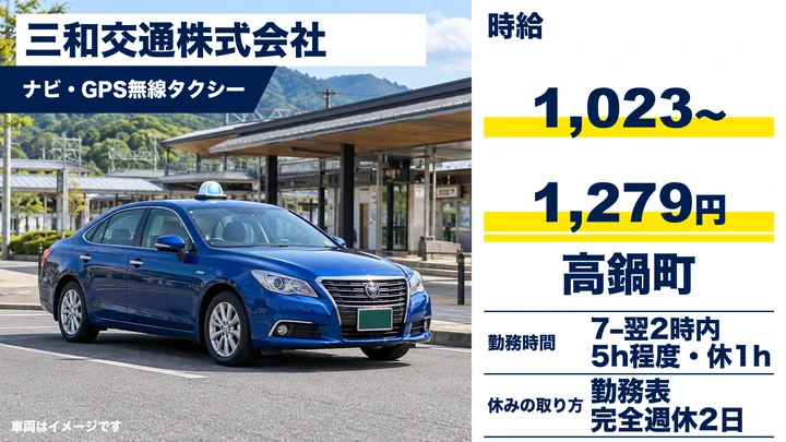 【宮崎県高鍋町】タクシードライバー/アルバイト・時給1,023円~