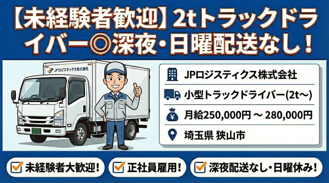 5t限定以上＠狭山市×2tトラック｜賞与年2回／年休108日