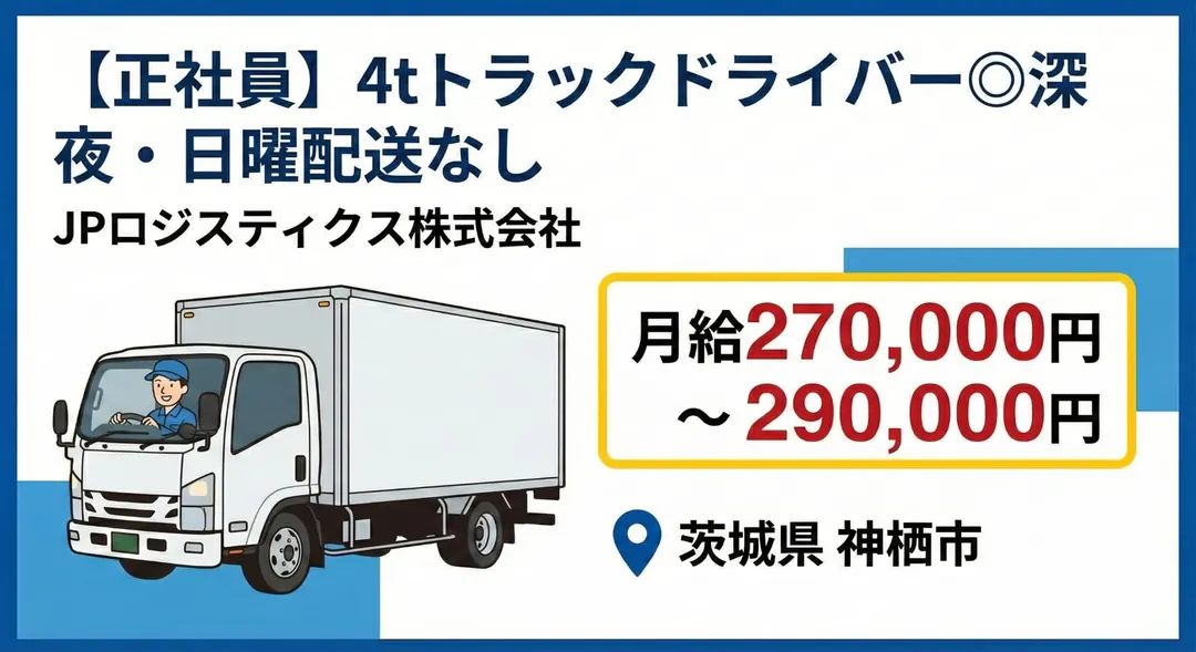 JPロジスティクス株式会社の中型・準中型トラックドライバー求人（茨城県神栖市）