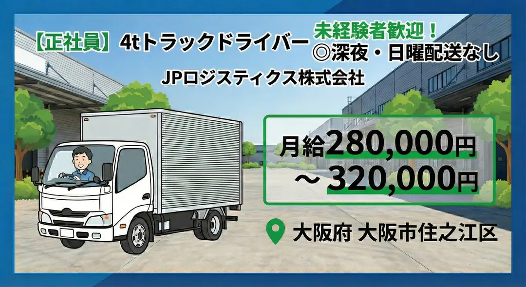 JPロジスティクス株式会社の中型・準中型トラックドライバー求人(大阪府大阪市住之江区)