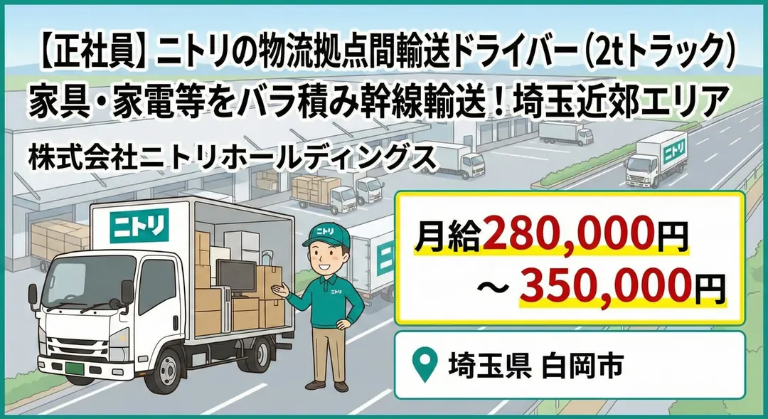 株式会社ニトリホールディングスの小型トラックドライバー求人（埼玉県白岡市）