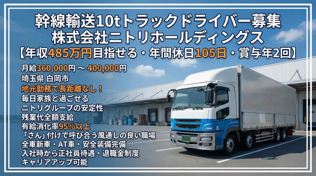 株式会社ニトリホールディングスの大型トラックドライバー求人（埼玉県白岡市）