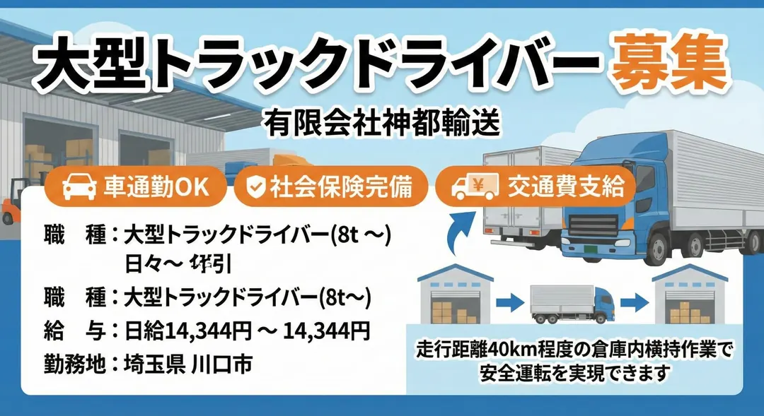 大型トラックドライバー[車通勤OK・社会保険完備・交通費支給]