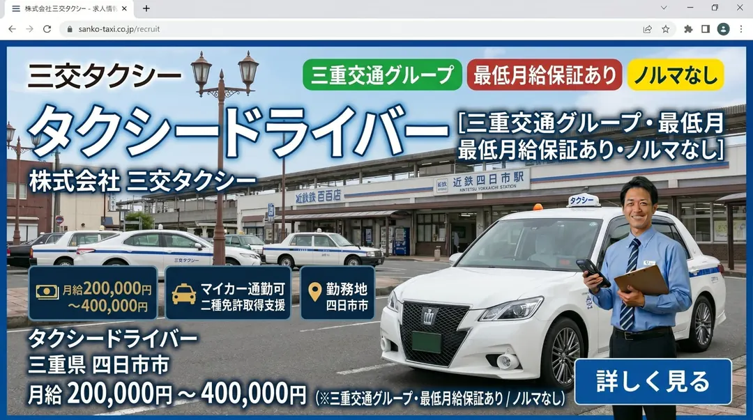 株式会社三交タクシーのタクシードライバー求人（三重県四日市市）