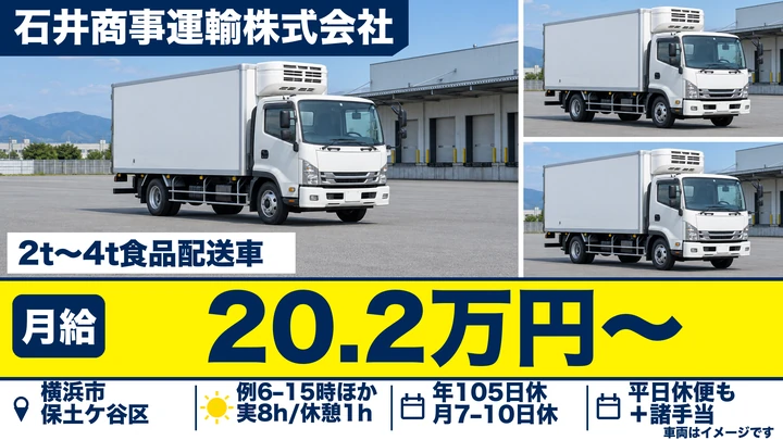 石井商事運輸株式会社の2t〜4t食品配送車ドライバー求人（神奈川県横浜市保土ケ谷区）