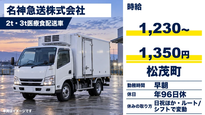 【徳島県松茂町】2t医療食配送ドライバー／時給1,230円～