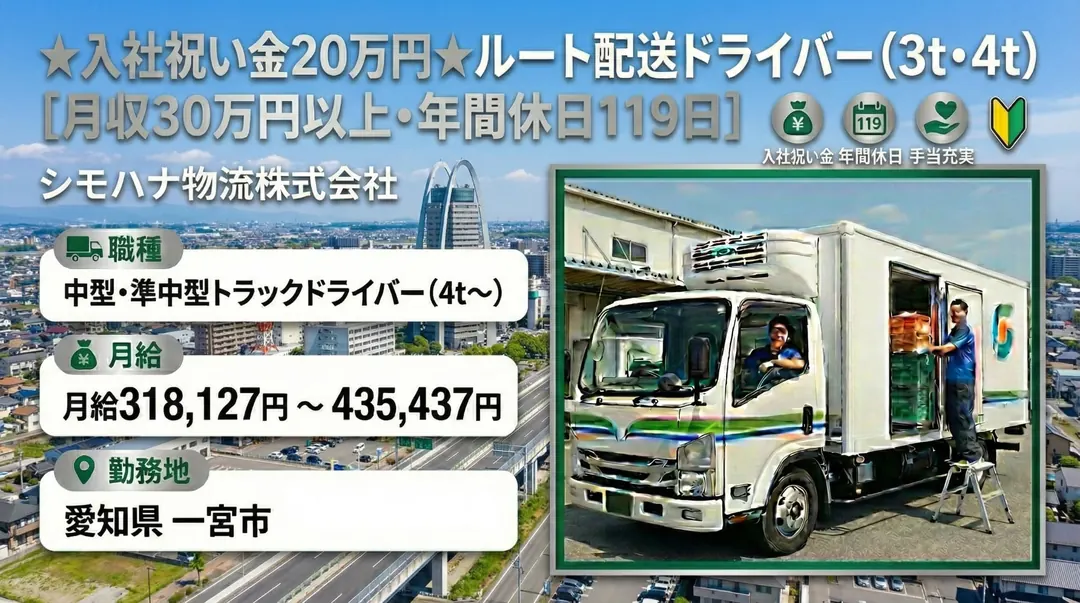 シモハナ物流株式会社の中型・準中型トラックドライバー求人（愛知県一宮市）