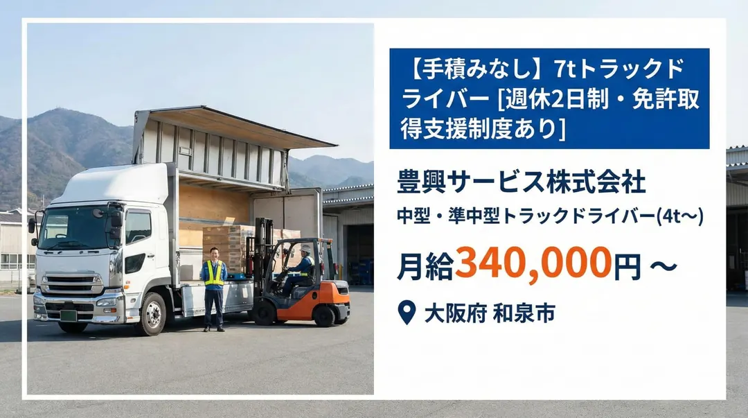 豊興サービス株式会社の中型・準中型トラックドライバー求人（大阪府和泉市）