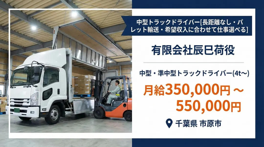 中型トラックドライバー[長距離なし・パレット輸送・希望収入に合わせて仕事選べる]