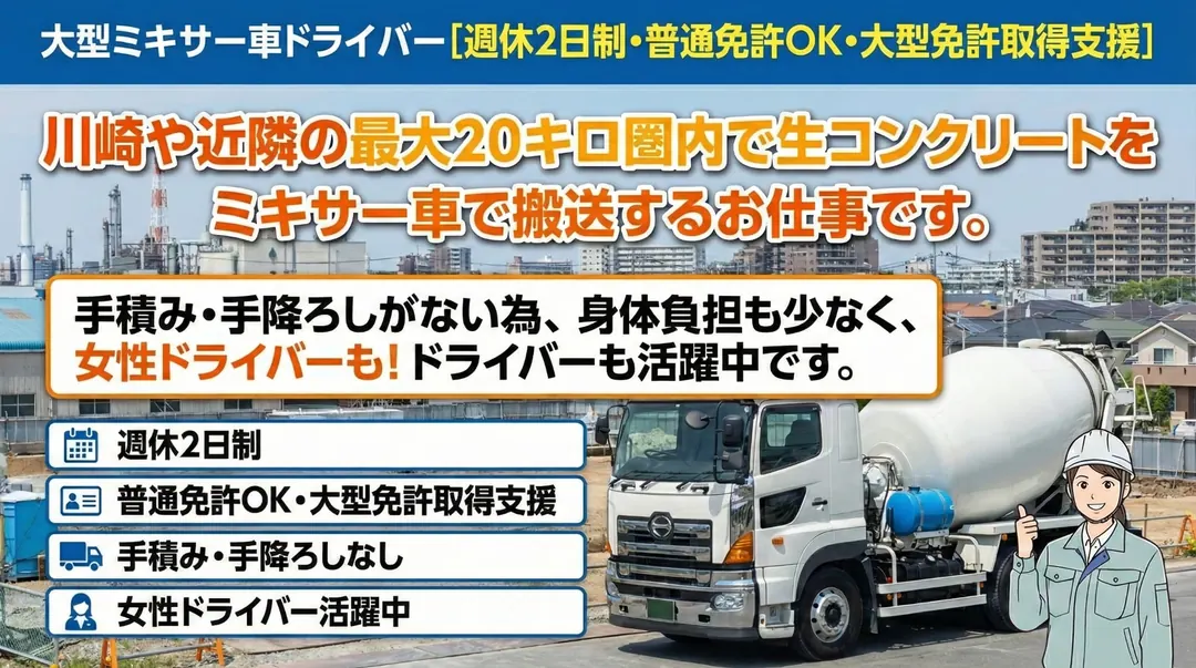 三共陸上輸送株式会社のミキサー車ドライバー求人(神奈川県川崎市川崎区)