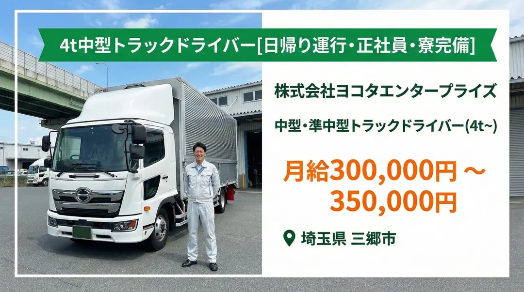 株式会社ヨコタエンタープライズの中型・準中型トラックドライバー求人（埼玉県三郷市）