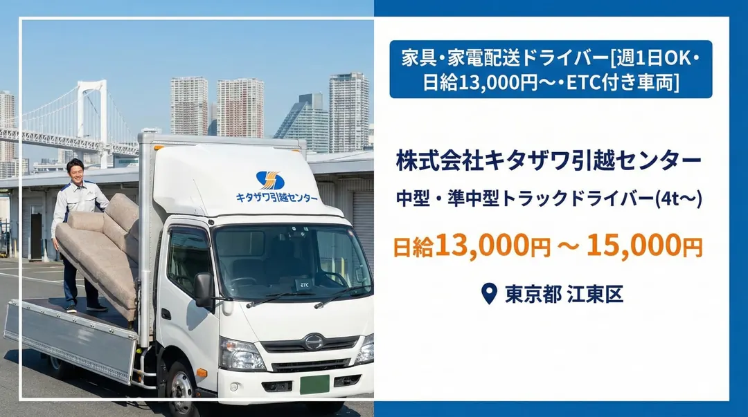 株式会社キタザワ引越センターの小型トラックドライバー求人（東京都江東区）