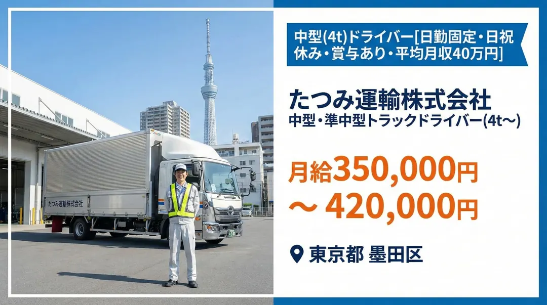 たつみ運輸株式会社の中型・準中型トラックドライバー求人（東京都墨田区）