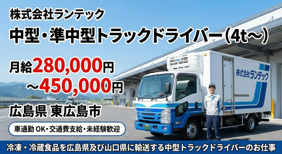 株式会社ランテックの中型・準中型トラックドライバー求人（広島県東広島市）