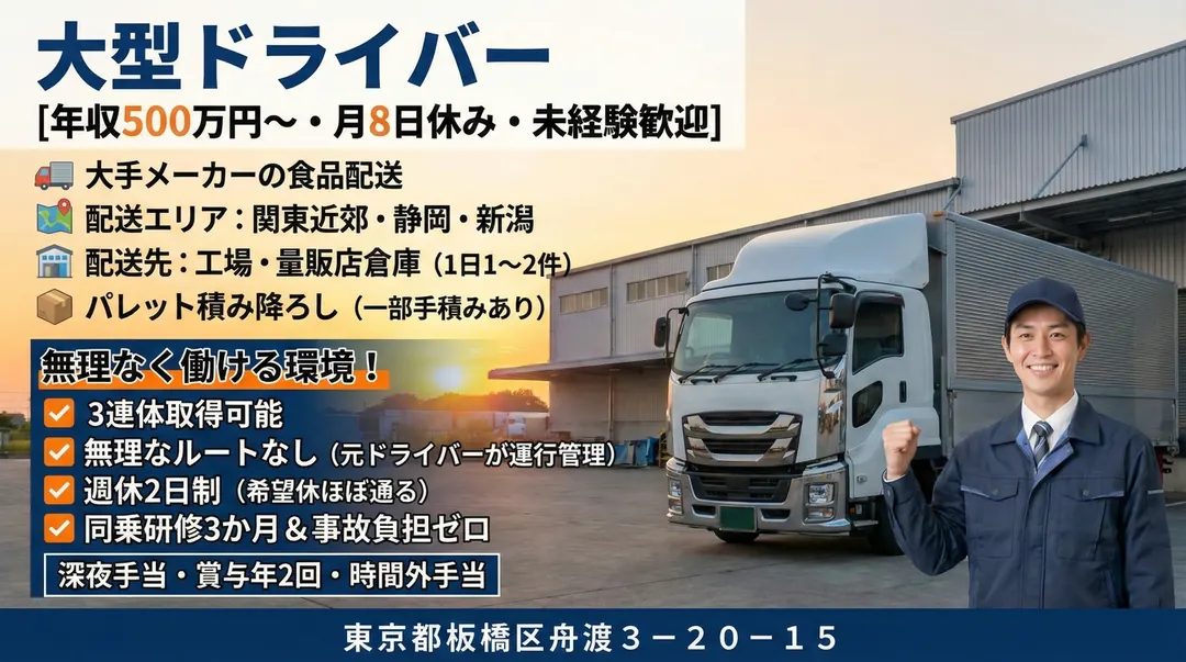 株式会社東髙運輸の大型トラックドライバー求人（東京都板橋区）
