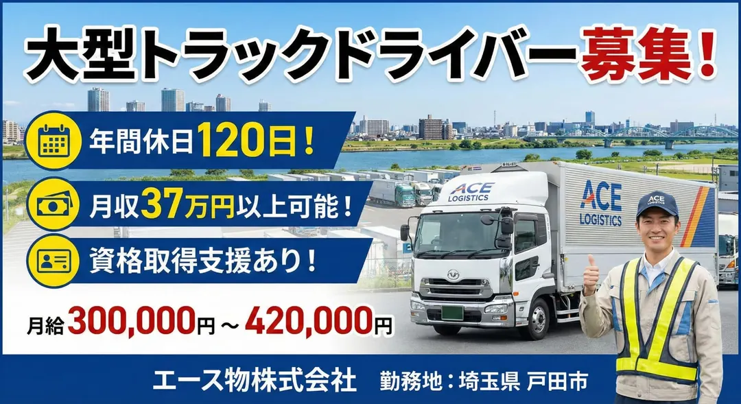 大型トラックドライバー[年間休日120日・月収37万円以上可能・資格取得支援あり]