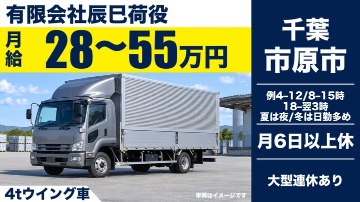 有限会社辰巳荷役の4tウイング車ドライバー求人(千葉県市原市)