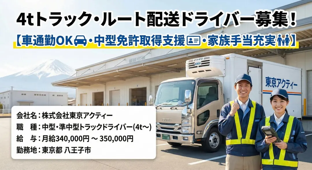 株式会社東京アクティーの中型・準中型トラックドライバー求人（東京都八王子市）