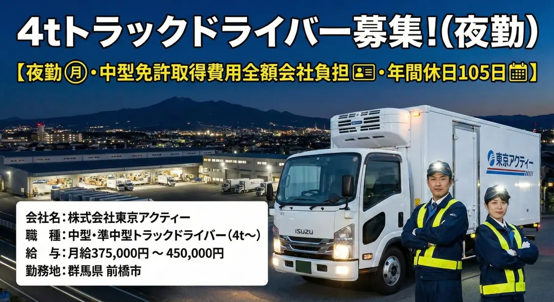 株式会社東京アクティーの中型・準中型トラックドライバー求人(群馬県前橋市)