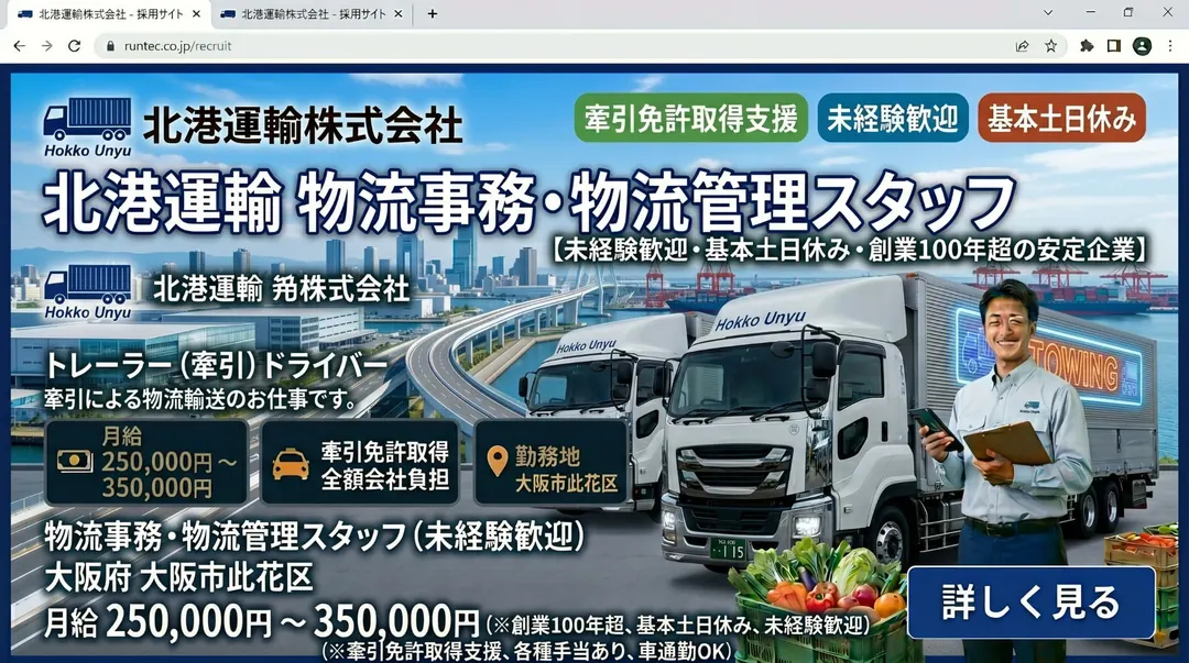北港運輸株式会社のトレーラー求人（大阪府大阪市此花区）