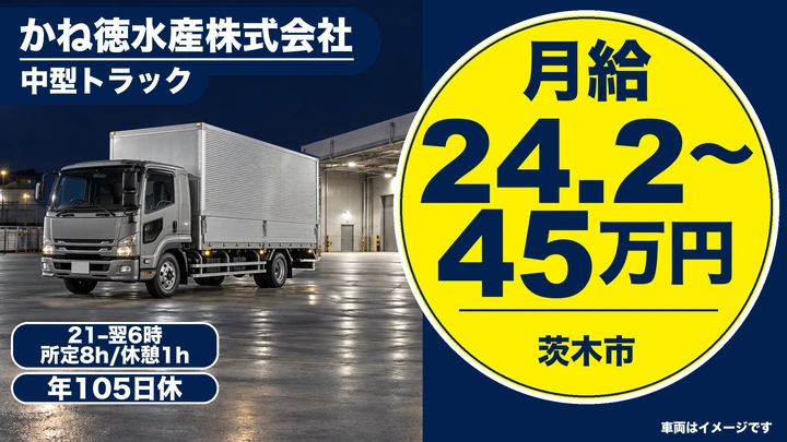 かね徳水産株式会社の中型トラックドライバー求人（大阪府茨木市）