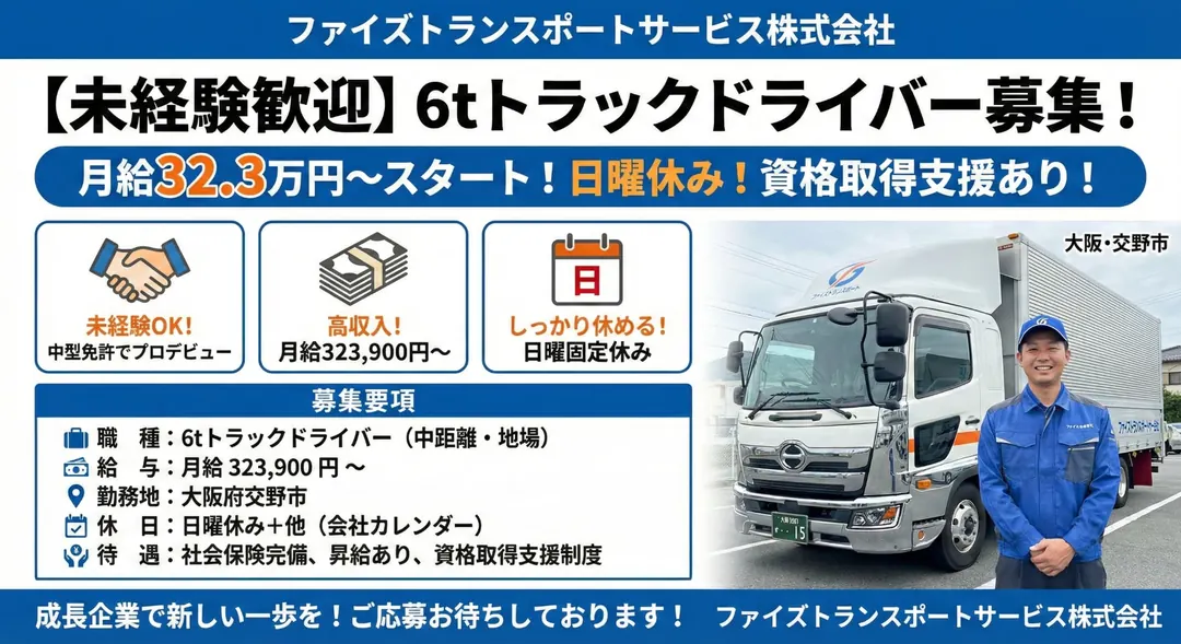 ファイズトランスポートサービス株式会社の中型・準中型トラックドライバー求人（大阪府交野市）