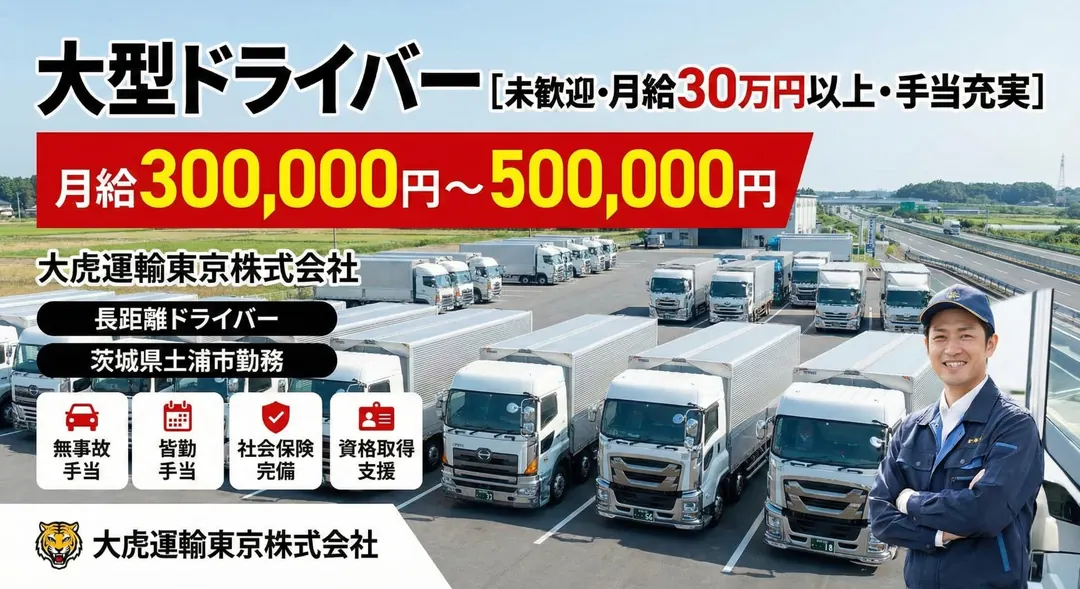 大虎運輸東京株式会社の大型トラックドライバー求人（茨城県土浦市）