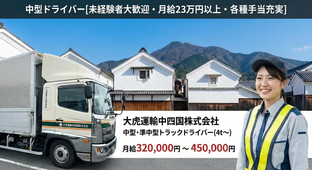 大虎運輸中四国株式会社の中型・準中型トラックドライバー求人（鳥取県倉吉市）