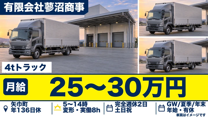 有限会社蓼沼商事の4tトラックドライバー求人（岩手県矢巾町）