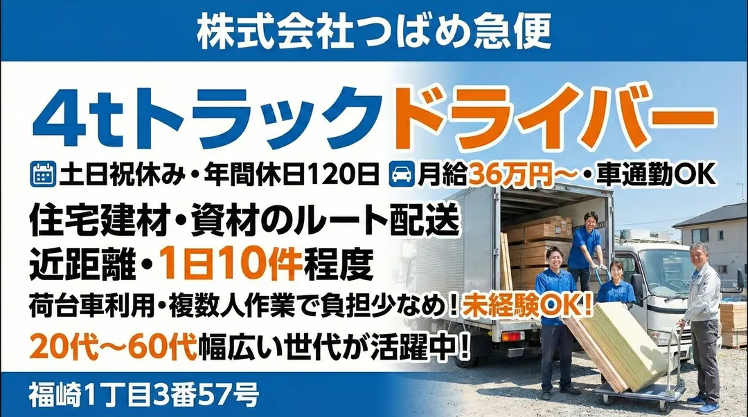 株式会社つばめ急便の中型・準中型トラックドライバー求人（大阪府大阪市港区）