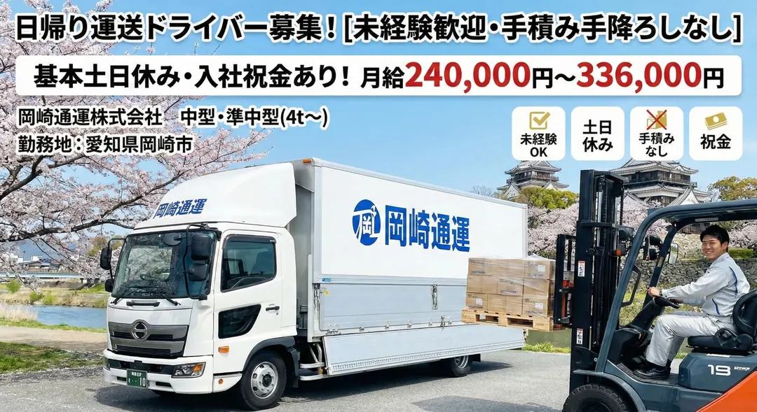 岡崎通運株式会社の中型・準中型トラックドライバー求人（愛知県岡崎市）
