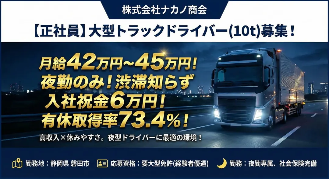 株式会社ナカノ商会の大型トラックドライバー求人（静岡県磐田市）
