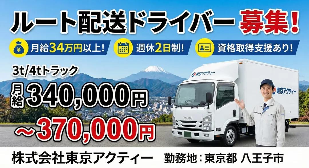 中型免許@八王子×4tトラック|最高月収43万円・手積みなし