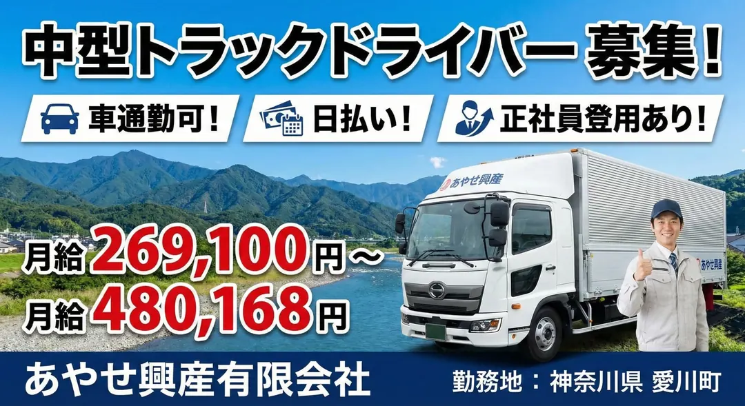 中型トラックドライバー[車通勤可・日払い・正社員登用あり]
