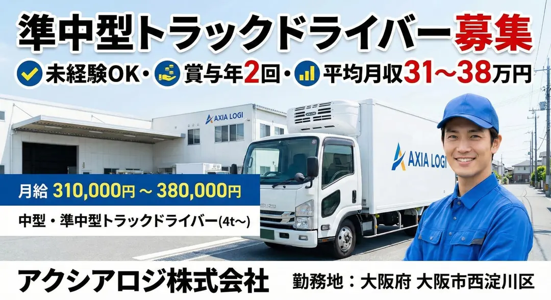 準中型トラックドライバー[未経験OK・賞与年2回・平均月収31～38万円]