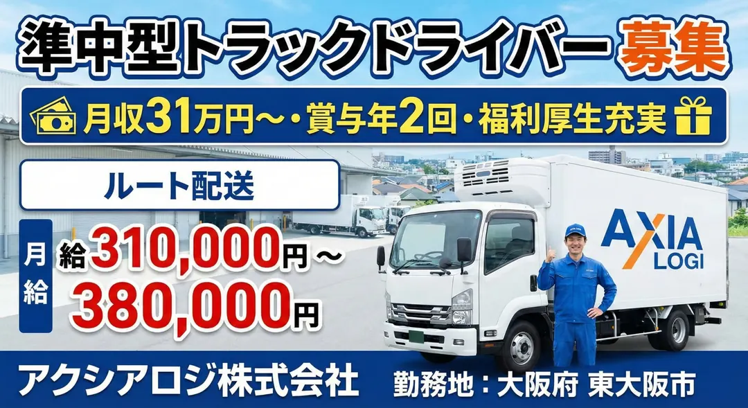 準中型トラックドライバー[月収31万円〜・賞与年2回・福利厚生充実]