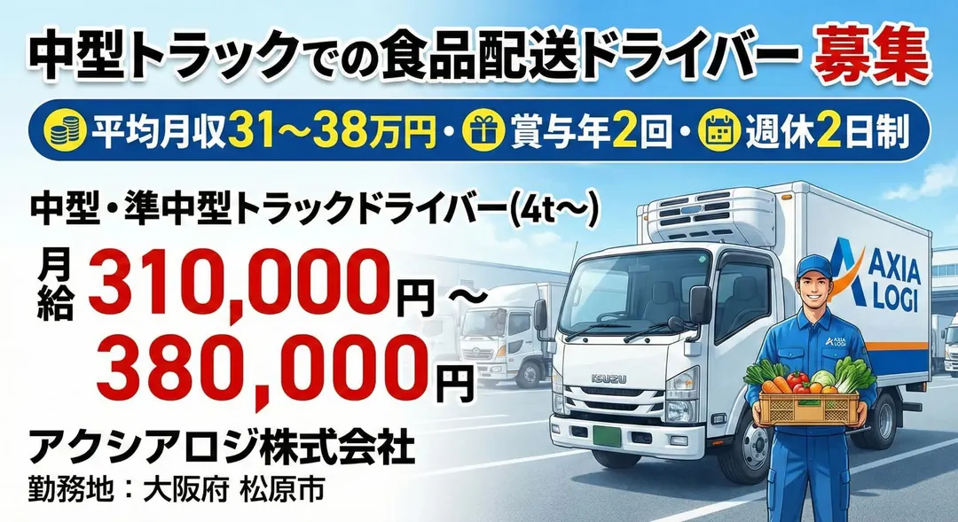 アクシアロジ株式会社の中型・準中型トラックドライバー求人（大阪府松原市）