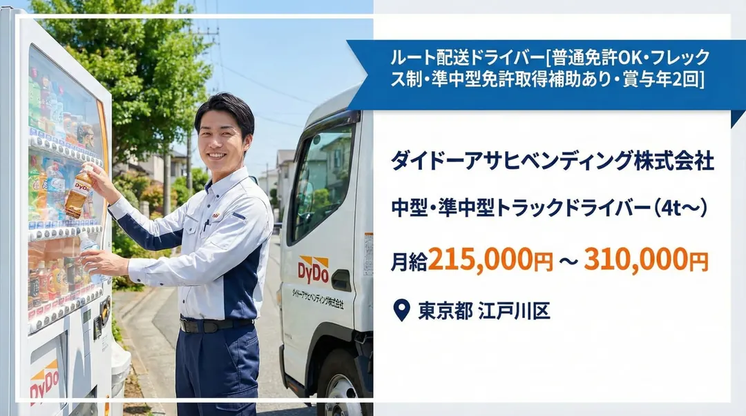 ダイドーアサヒベンディング株式会社の小型トラックドライバー求人（東京都江戸川区）