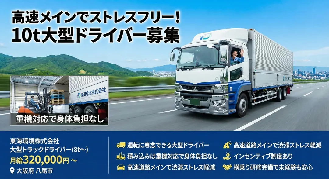 東海環境株式会社の大型トラックドライバー求人(大阪府八尾市)