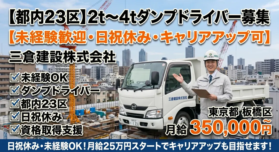 三倉建設株式会社のダンプドライバー求人（東京都板橋区）