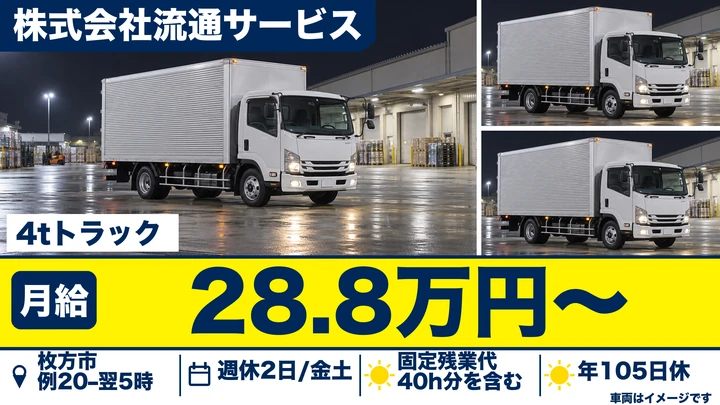 株式会社流通サービスの4tトラックドライバー求人（大阪府枚方市）
