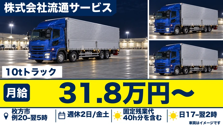 大型10tトラックでの生協食品ルート配送[賞与年2回・退職金制度あり・夜勤固定]
