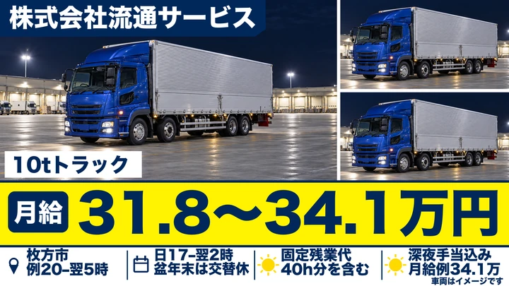 夜勤専属｜生協基幹配送10tルートドライバー｜月給31.8万円～