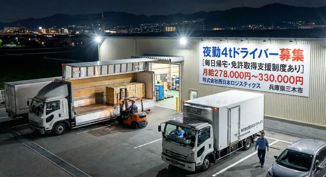 4t中型トラックドライバー[月収34万円可,4勤1休,手当充実]