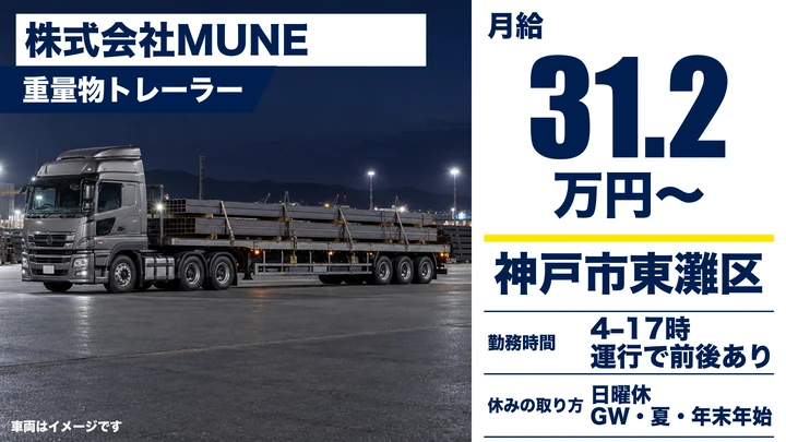 トレーラードライバー[平均月給35万円・手積み手降ろしなし・大型連休あり]